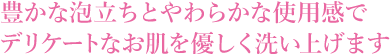 豊かな泡立ちとやわらかな使用感でデリケートなお肌を優しく洗い上げます